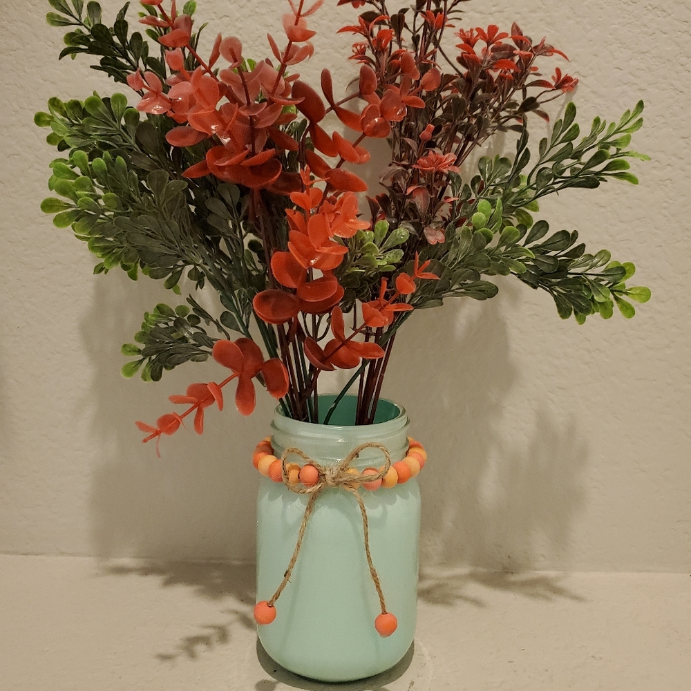 Hand Crafted Mason Jar with Beads